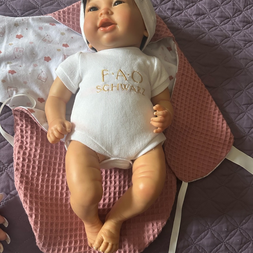 FAO Schwarz Baby Doll with Pink and White Outfit